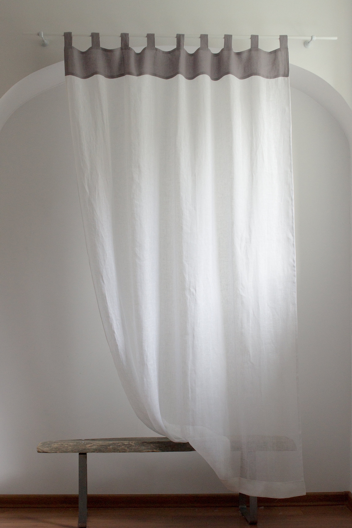 Linen Curtain Tab Top Sheer Linen Curtain Washed White Linen Etsy