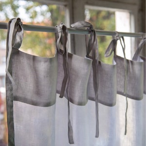 Sheer Linen Curtains with Ties, White Linen Curtain Panels, White and Grey Curtains for a Living Room, Linen Window Treatments Farmhouse