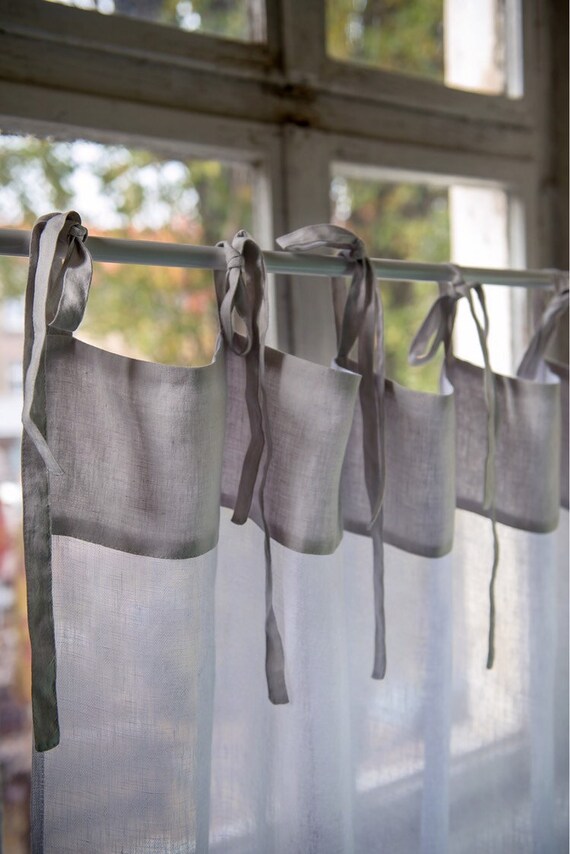 Sheer Linen Curtains With Ties White Linen Curtain Panels Etsy