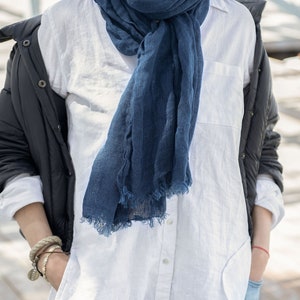 Linen Scarf Soft, Gauze Linen Shawl, Linen Scarf Blue, Unisex Linen Shawl, Long Linen Scarf, Scarf Women, Mothers Day Gift, Summer Scarf