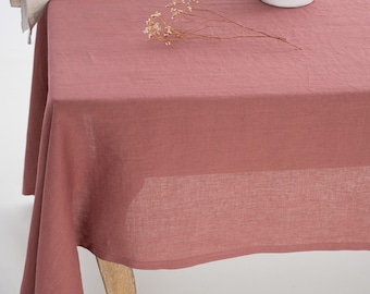 Custom Linen Table Cloth, Red Christmas Table Decor