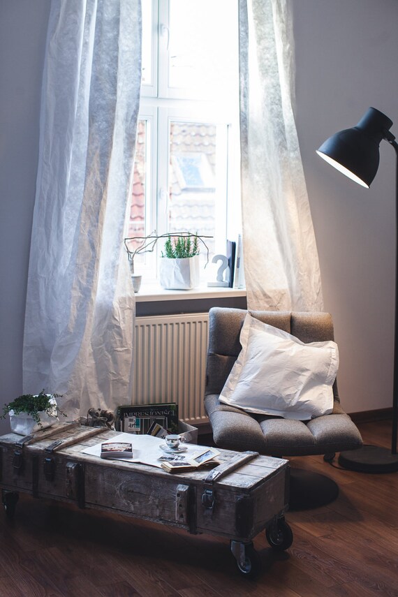 Pure White Window Curtain Panel In Scandinavian Design White Etsy