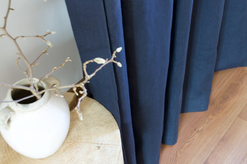 Navy Blue Linen Curtain Tie Top Linen Curtain Panel Navy Etsy