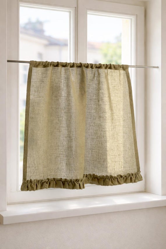 Rüschen Leinen Cafe Vorhang: Sheer Ivory Stange Taschenpanel