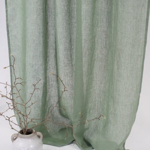 Green Linen Curtain in simple Style, Sheer Linen Curtain in Green Color, Linen Curtain Panel, Rod Pocket Linen Panel, Clips Linen Drapes image 4