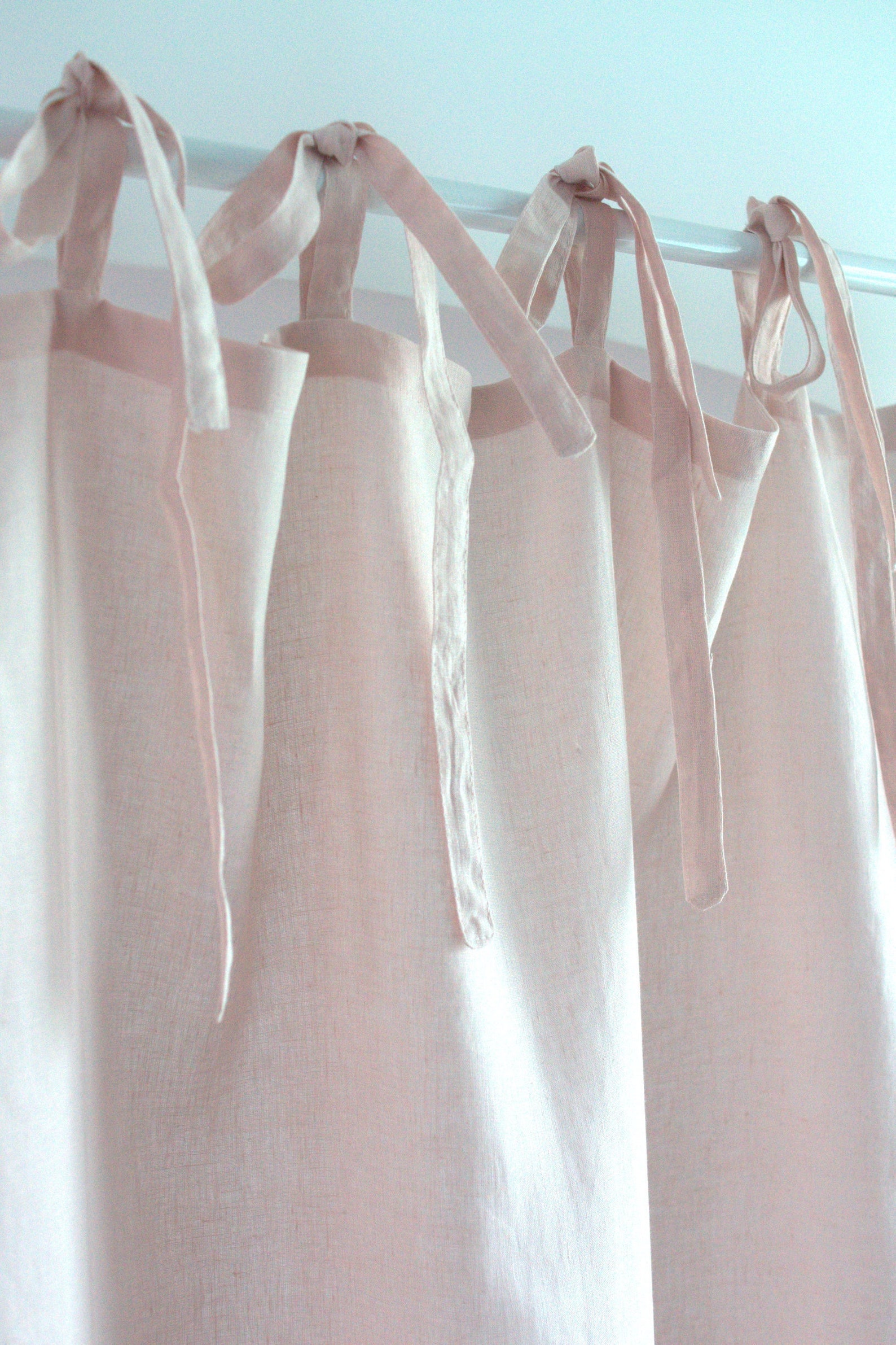 Rosa Linen Curtain Panel, Tie Top Linen Curtain Window, Pink Linen