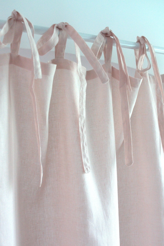 Rosa Linen Curtain Panel Tie Top Linen Curtain Window Pink | Etsy