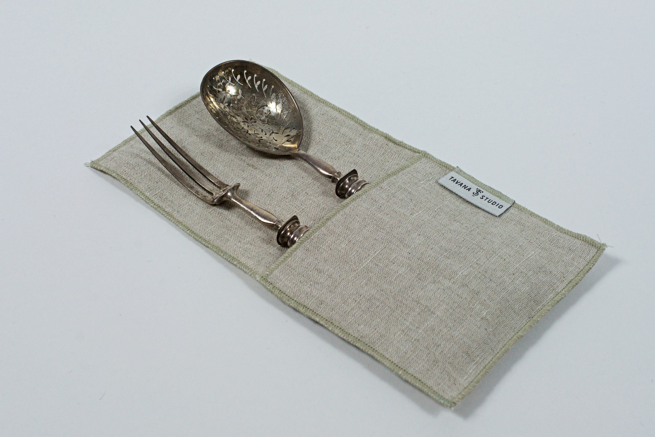 Linen Cutlery Pocket, Reusable Cutlery Pocket for Serving, Natural Linen Cutlery Case, Silverware Holder Pouch, Zero Waste Cutlery Pouch