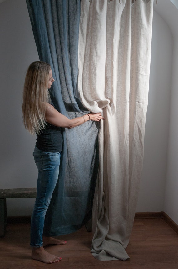 Leinen Vorhänge, Leine Gardinen, Luftig leichte Vorhang mit dekorativen Bindebändern, Cafe Vorhänge, Leinen Baldachin Bett, Leinen Drape