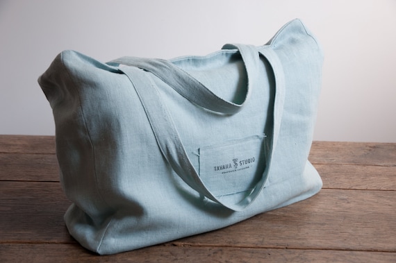 Leichte geräumige Leinen-Einkaufstasche in grün, große Schulter