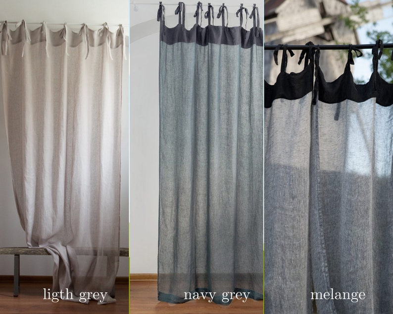 White Linen Curtain Panels White Tie Top Curtains Boho Etsy