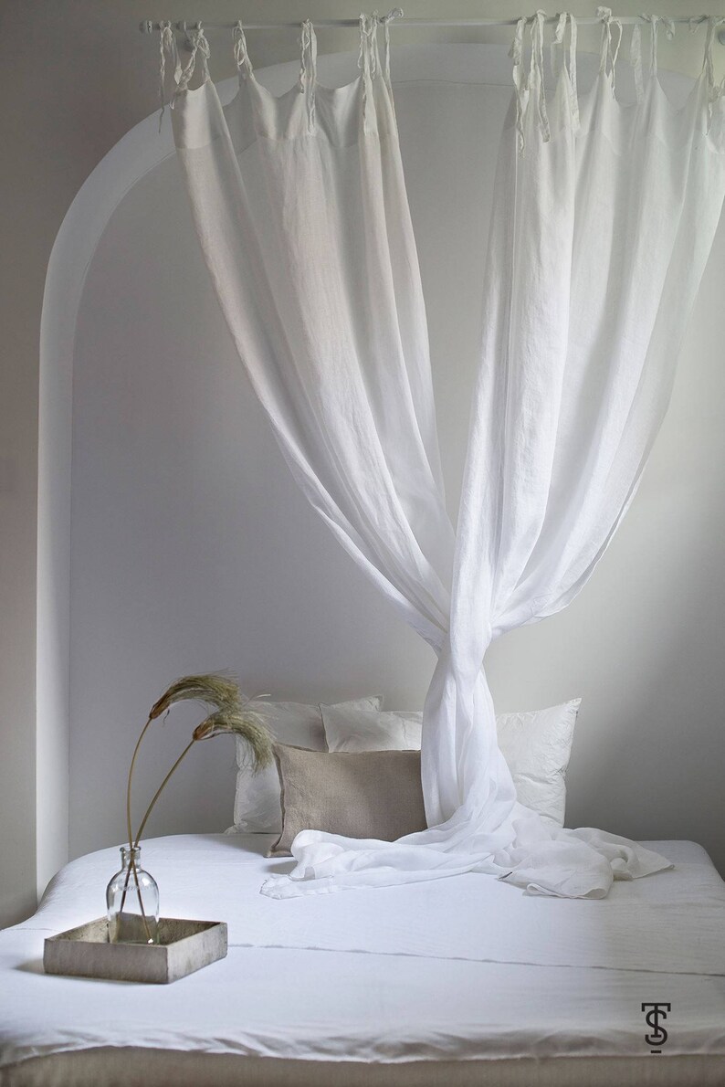 White Linen Curtain Panels White Tie Top Curtains Boho Etsy