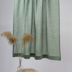 Green Linen Cafe Curtain, Sheer Linen Kitchen Curtain, Bistro Kitchen Curtains, Cafe Window Curtains, Rod Pocket Kitchen Curtains,