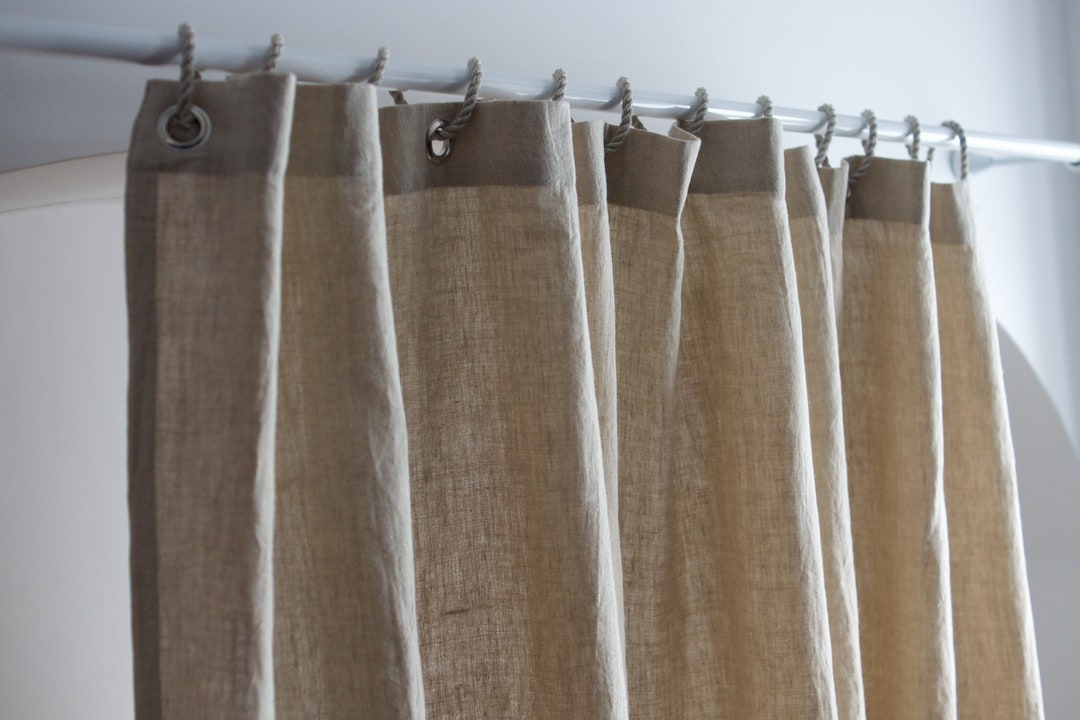 Natural Linen Shower Curtain, Bathroom Linen Shower Curtain Panel