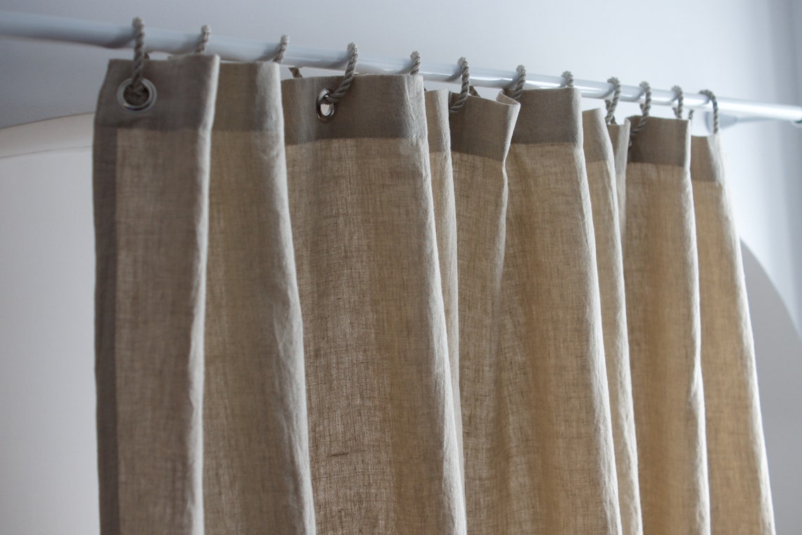 Natural Linen Shower Curtain Bathroom Linen Shower Curtain Etsy