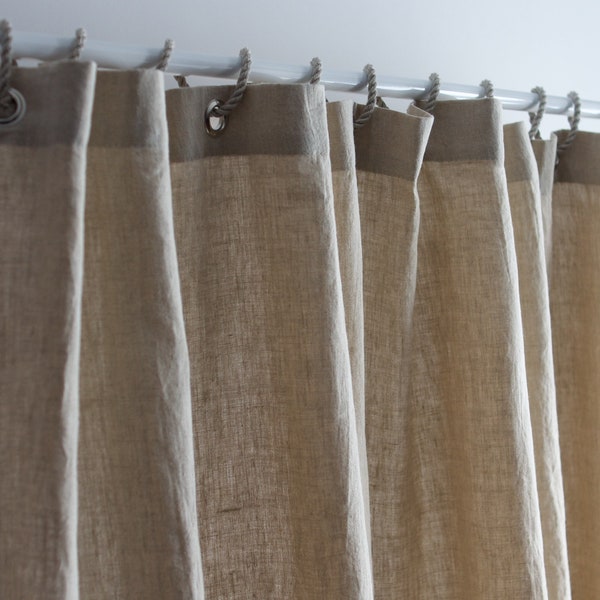 Natural Linen Shower Curtain, Bathroom Linen Shower Curtain Panel, Custom Length Shower Curtain, Hooks Stone Washed Linen Shower Curtain