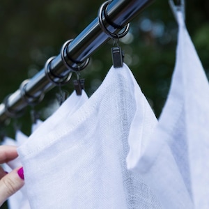 White Linen Cafe Curtains, Sheer Linen Kitchen Curtains, Burlap Window Valance, Farmhouse Cafe Curtains, Curtains Clips, Simple Cafe Curtain