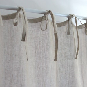 Natural Linen Kitchen Curtain, Sheer Linen Cafe Curtain, Tie Top Linen Window Valance, Burlap Farmhouse Cafe, Linen Cafe Curtain