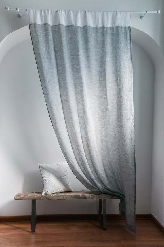 Gray Sheer Linen Rod Pocket Curtain Panels Etsy