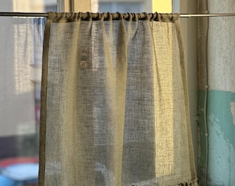 Ruffled Linen Cafe Curtain: Sheer Ivory Rod Pocket Panel