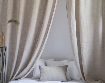 Natural Linen Rod Pocket Curtains Easy to Hang, Sheer Ethereal Linen Curtain Panels, Linen Muslin Canopy Bed , Burlap Curtains