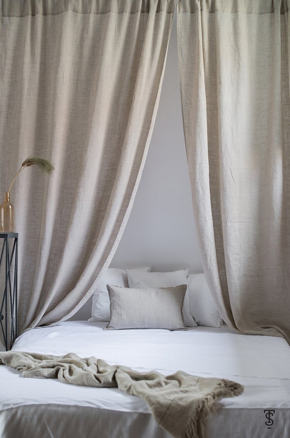 Natural Linen Rod Pocket Curtains Easy To Hang Sheer Ethereal Etsy