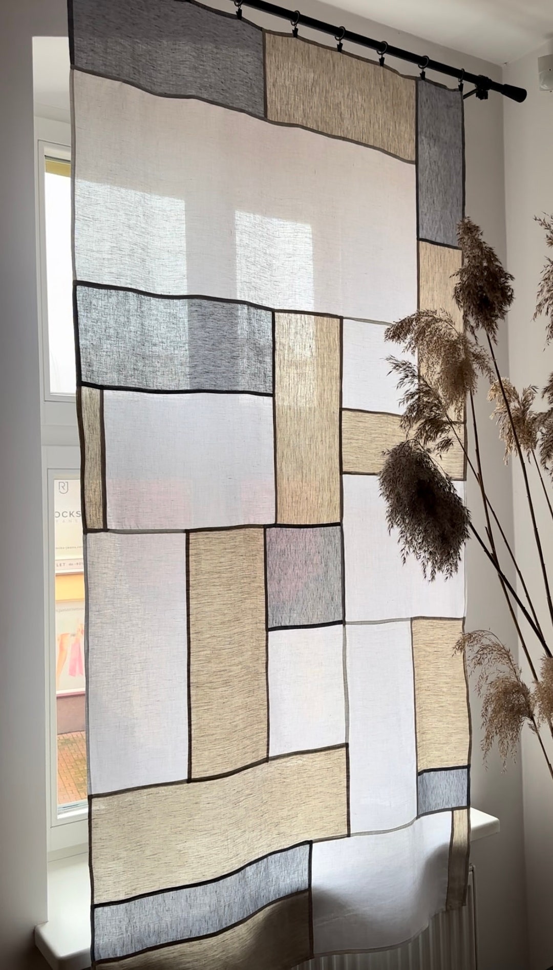 韓国のポジャギリネンカーテンパネル：手縫いのポジャギルーム