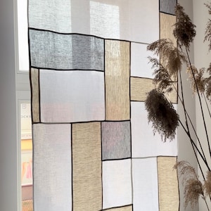 Pojagi Curtain, Jogakbo Curtain Panel, Korean Traditional Bojagi Panel, Custom Curtain Linen, Linen Room Divider, Linen Wall Hanging, 39/79