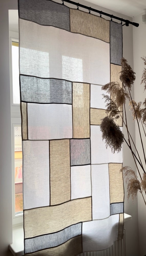 韓国 ポジャギ カーテン のれん 麻 ハンドメイド