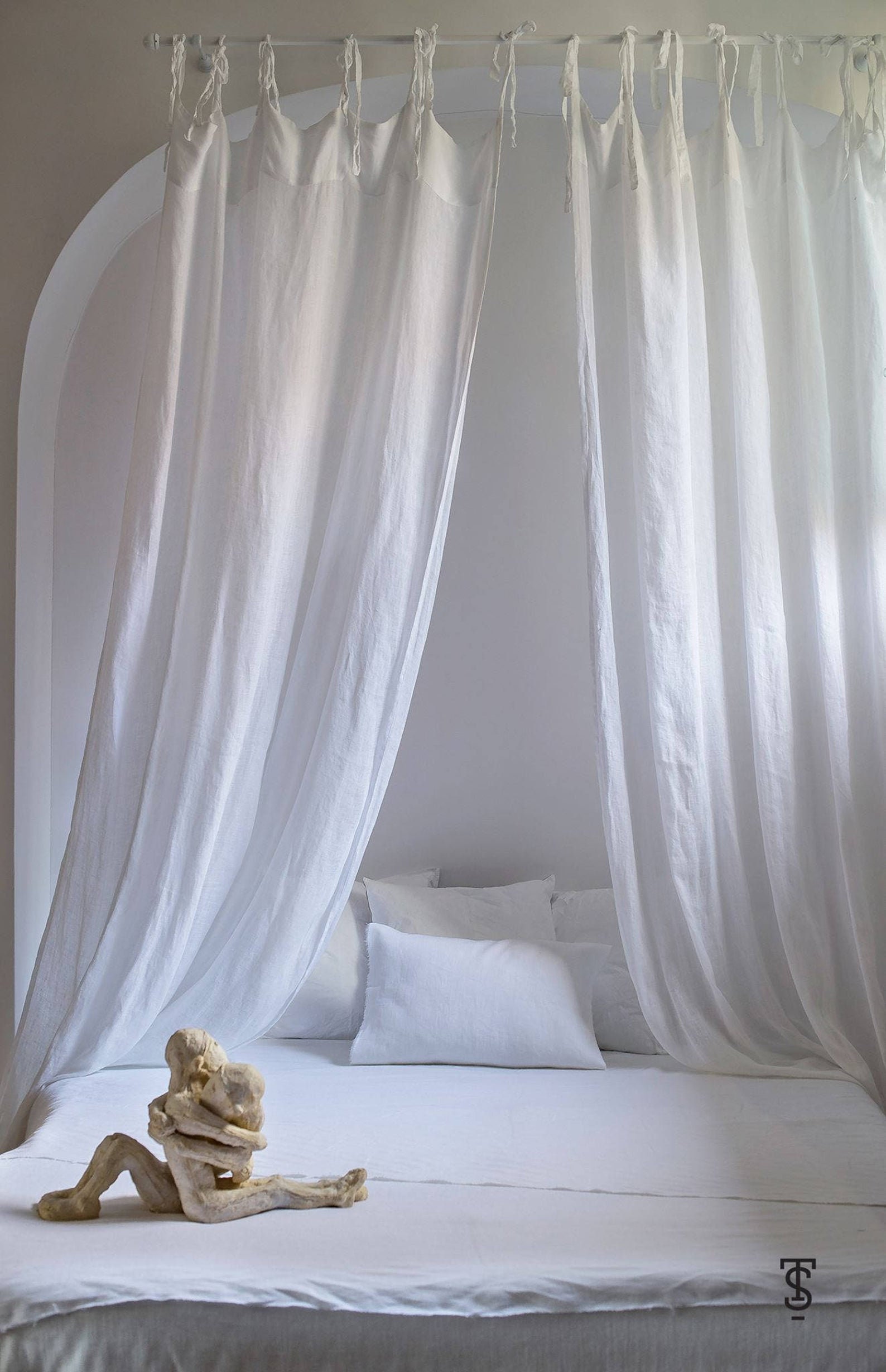 Ivory Linen Canopy Bed Tie Top Linen Curtain Canopy Bed Etsy