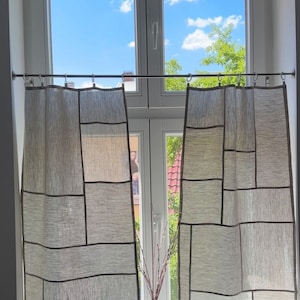 Pojagi Curtain, Linen Korean Curtain, Linen Pojagi Curtains, Patchwork Curtain Panel, Bojagi Curtains, Linen Cafe Curtains, Kitchen Curtains