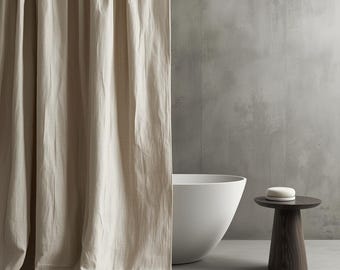 Natural Stone Washed Linen Shower Curtain, Custom Length