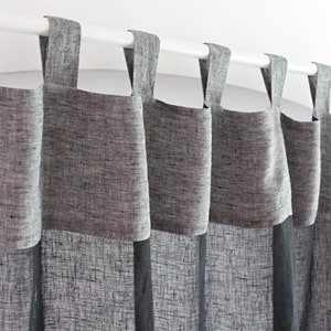 Black Sheer Linen Curtains, Long Linen Curtain Panel, Tab Top Muslin Curtain Panels, Lightweight Linen Drape to Living Room, Gauze Panel