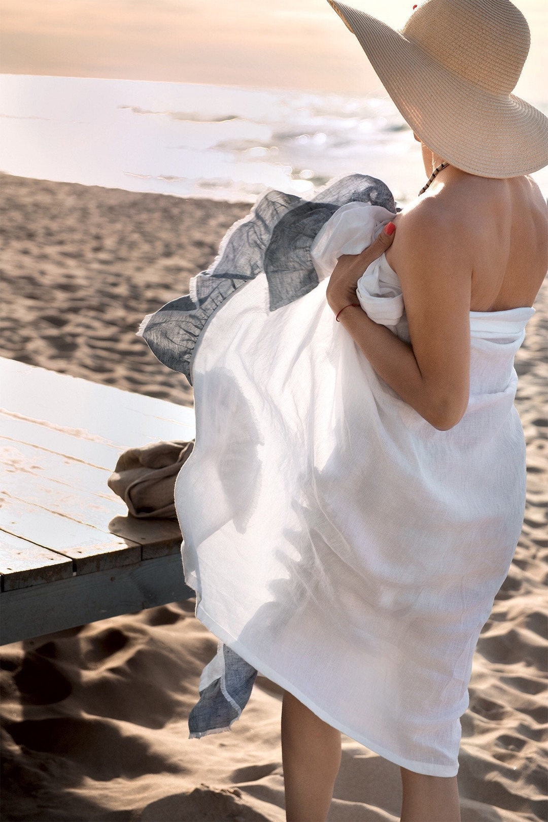 Linen beach towel in Subtle lines main image 1
