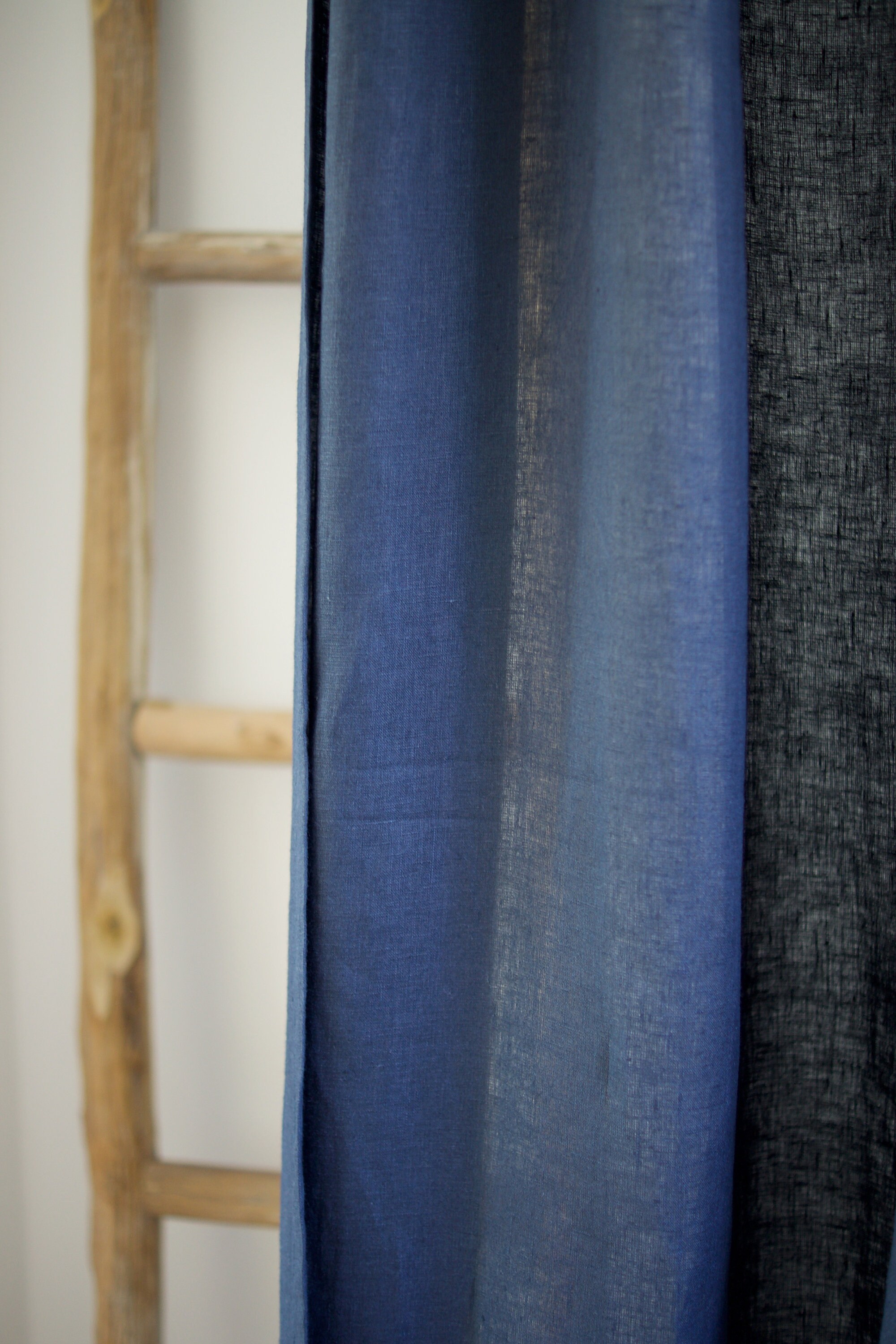 Navy Blue Linen Curtain Tie Top Linen Curtain Panel Navy Etsy