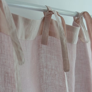 Rose Linen Cafe Curtains, Sheer Linen Cafe Curtains, Tie Top Burlap Kitchen Curtains, Rustic Sheer Linen  Kitchen Panel, Kitchen Valances