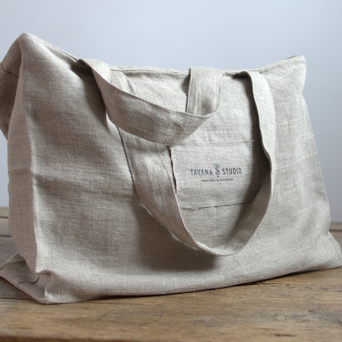 Natural Linen Tote Bag With Zipper, Large Shoulder Bag - Etsy