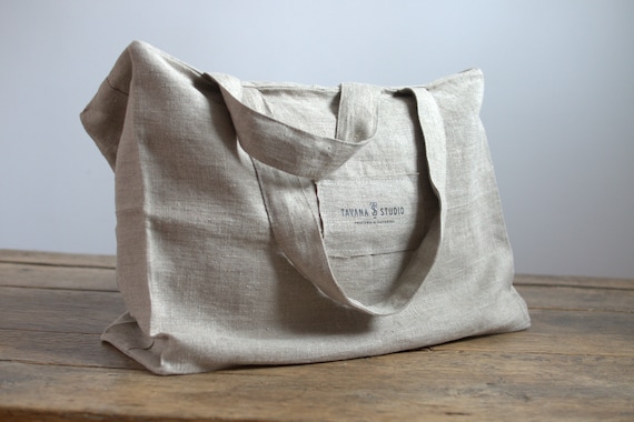 Canvas Tote Bag With Zipper, Canvas Large Shoulder Bag in Natural