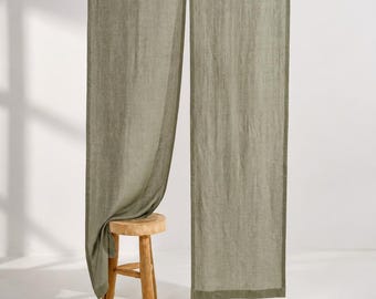 Green Linen Noren Curtain: Japanese Door Panel, Room Divider