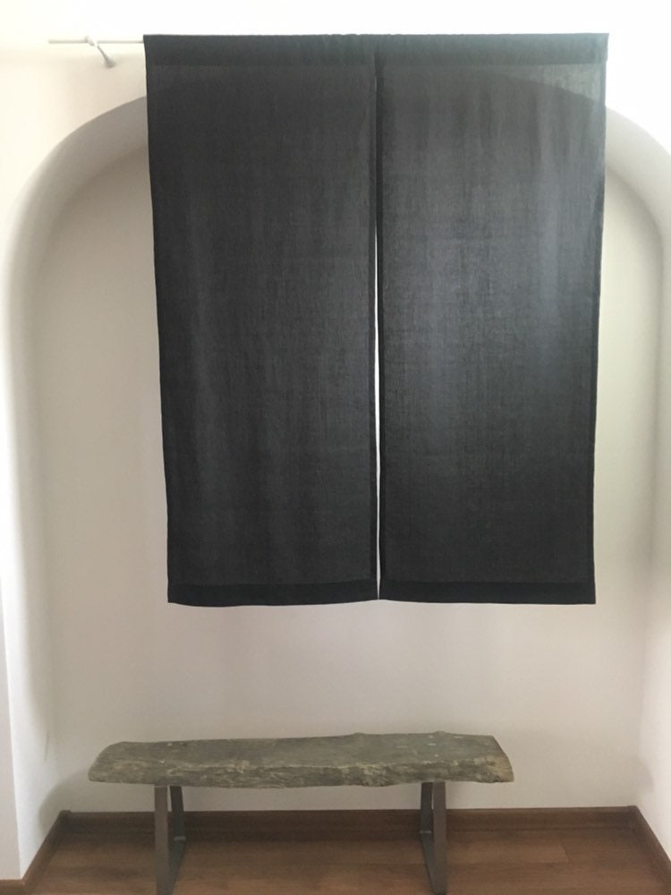 Dark Linen Noren Black Room Divider Japanese Sliding Panel Etsy