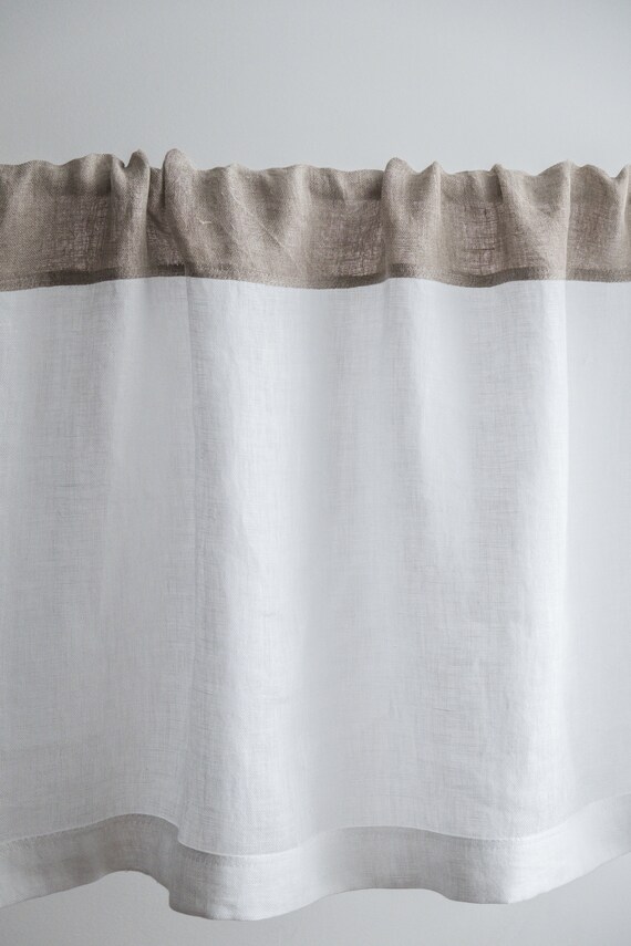 Linen Cafe Curtain White Linen Valance In Simple Style Sheer Etsy