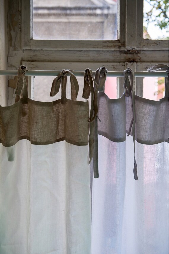 Sheer Linen Curtains With Ties White Linen Curtain Panels Etsy