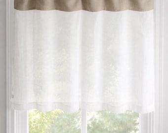 Custom Linen Valance, Natural and White, Rod Pocket Curtain