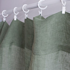 Green Linen Curtain in simple Style, Sheer Linen Curtain in Green Color, Linen Curtain Panel, Rod Pocket Linen Panel, Clips Linen Drapes image 1