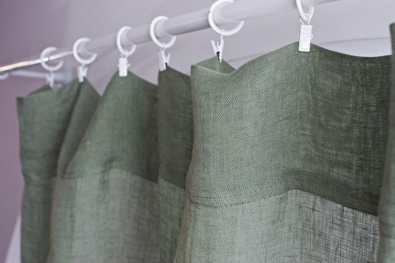 Green Linen Curtain in simple Style, Sheer Linen Curtain in Green Color, Linen Curtain Panel, Rod Pocket Linen Panel, Clips Linen Drapes image 1