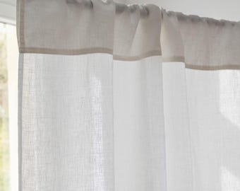 Ivory Sheer Linen Curtain Panel, Rod Pocket, Custom Colors
