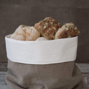 Linen Bread Bag in Rustic Style, Burlap Bread Basket, Rustic Plant Pot Linen Bag, Organic Food Storage, Linen Table Decor, Natural Linen Bag