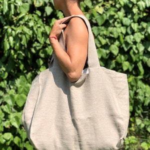Linen Tote Bag, Linen Beach Bag in Natural Color, Burlap Tote Bag, Big Beach Bag, Natural Shopper Linen, Burlap Shoulder Bag, Tyvek Bag