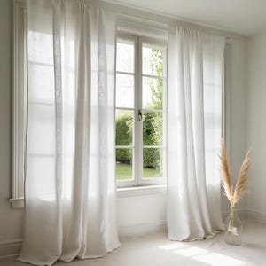 White Linen Curtain - Custom Drapes for Living Room, Curtain Heading Tape
