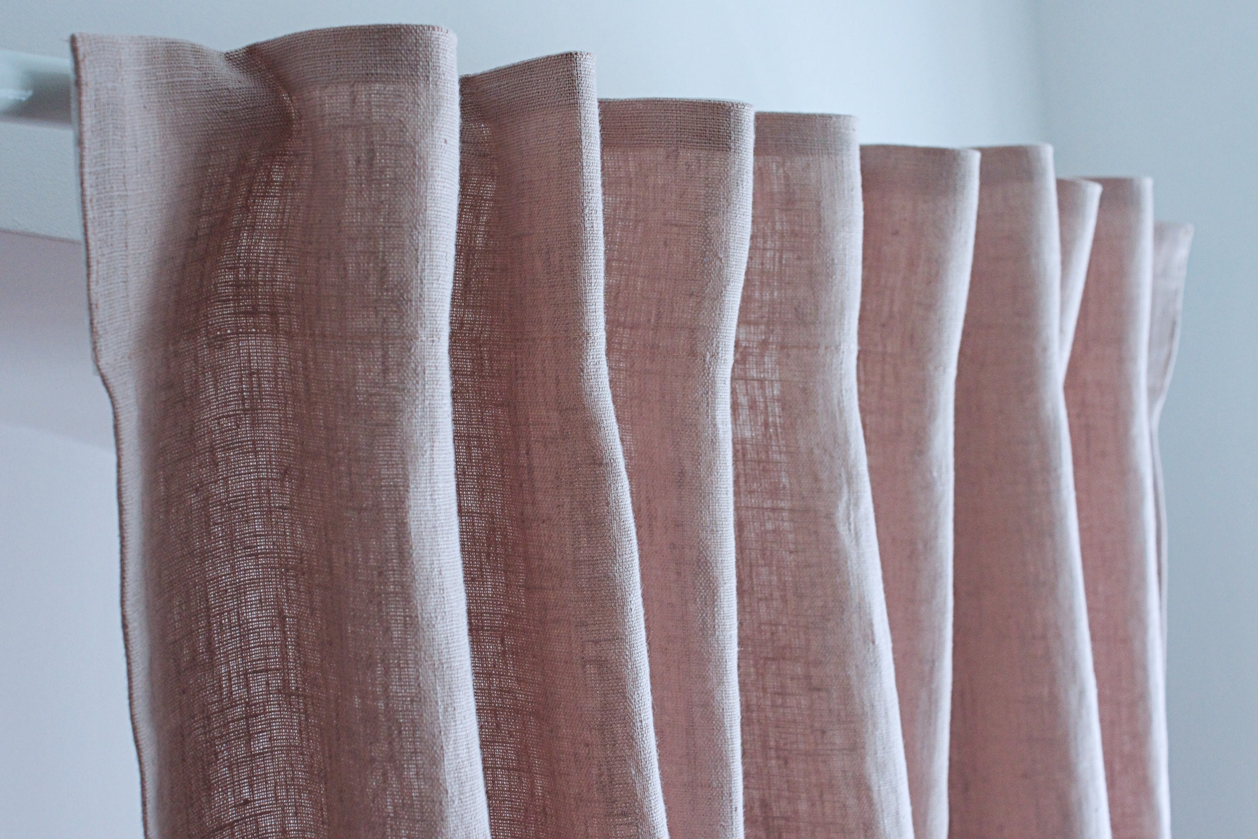 Striped Linen Curtain Panel. Washed Linen Curtain With